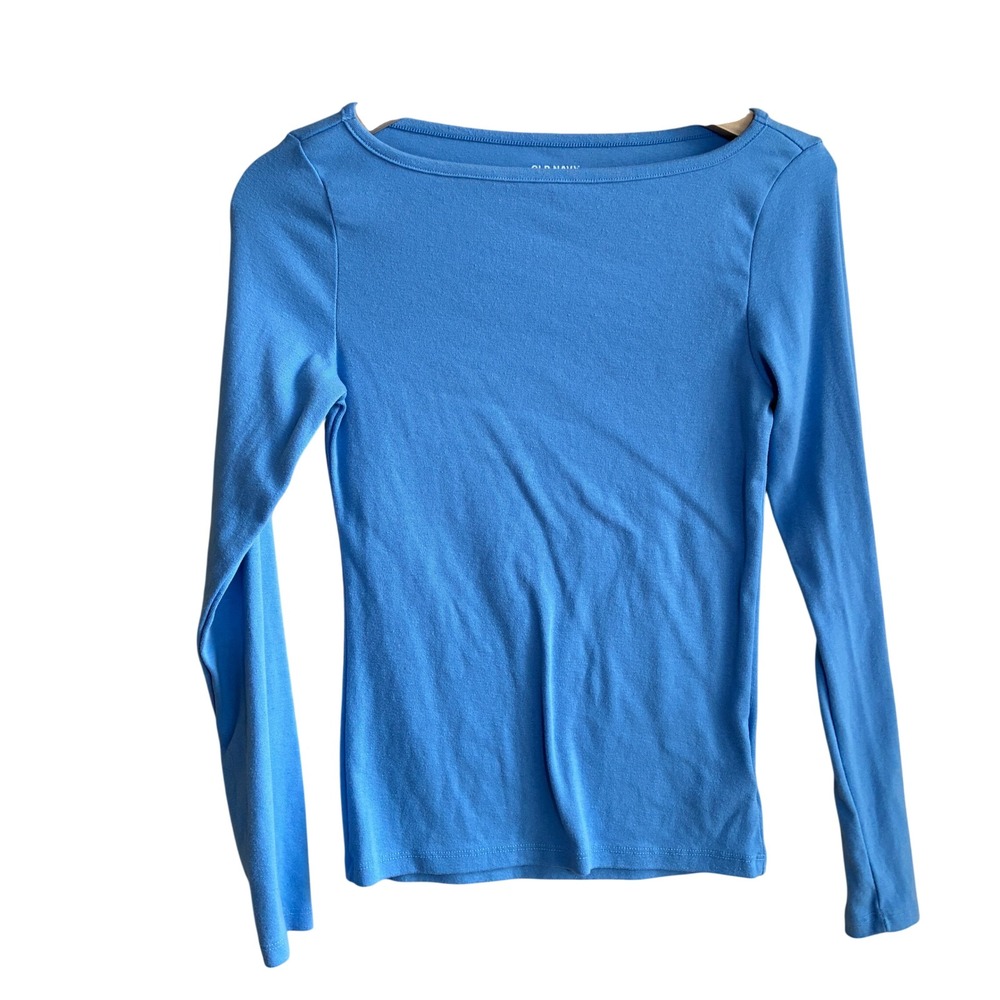 Old Navy Snug Boat Neck T-Shirt XS Blue Womens Long Sleeve Cotton Blend